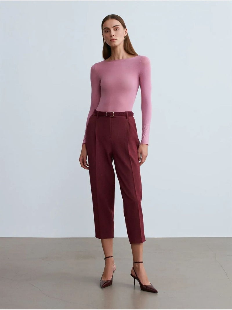 Pantalon capri cigarette avec ceinture dilvin Rouge bordeaux - Kiabi