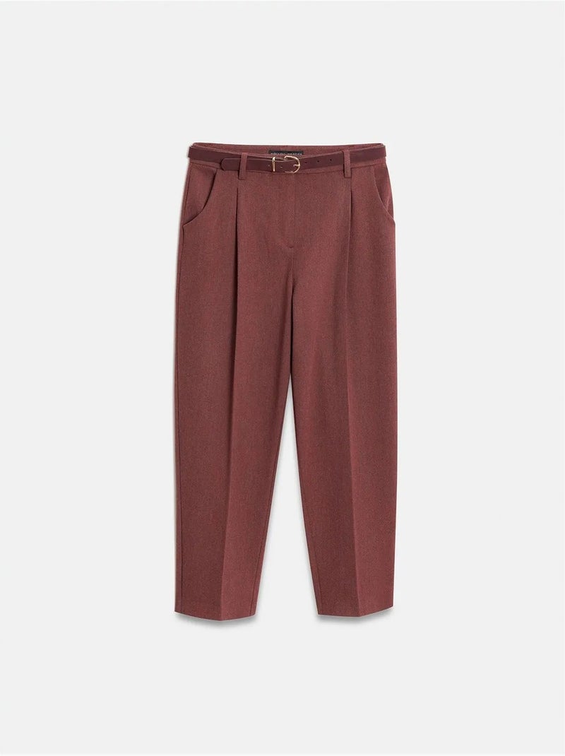 Pantalon capri cigarette avec ceinture dilvin Rouge bordeaux - Kiabi