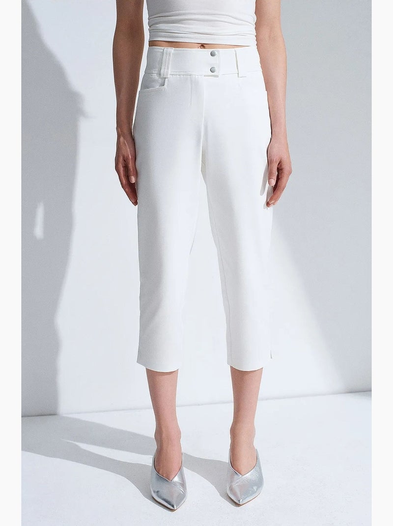 Pantalon capri femme à taille haute et jambe large dilvin Blanc - Kiabi