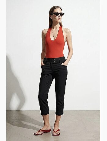 Pantalon capri femme à taille haute et jambe large dilvin