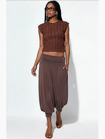 Pantalon capri salwar femme à taille élastique busem