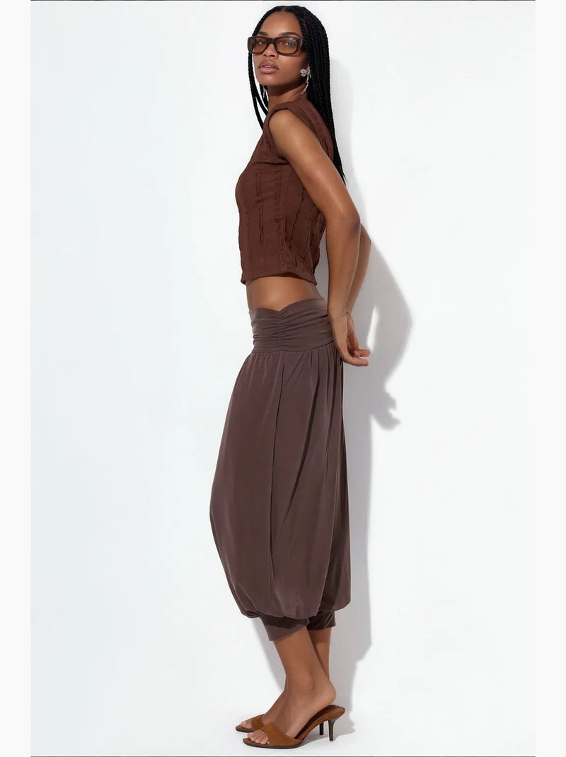 Pantalon capri salwar femme à taille élastique busem Marron chocolat - Kiabi