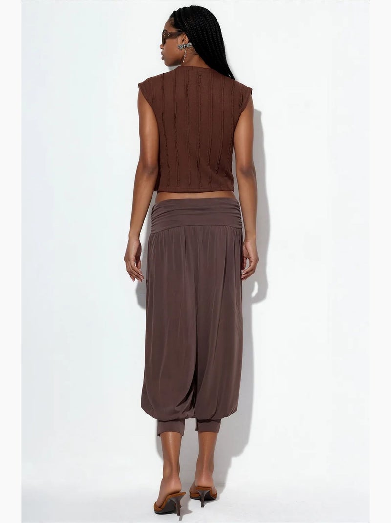 Pantalon capri salwar femme à taille élastique busem Marron chocolat - Kiabi
