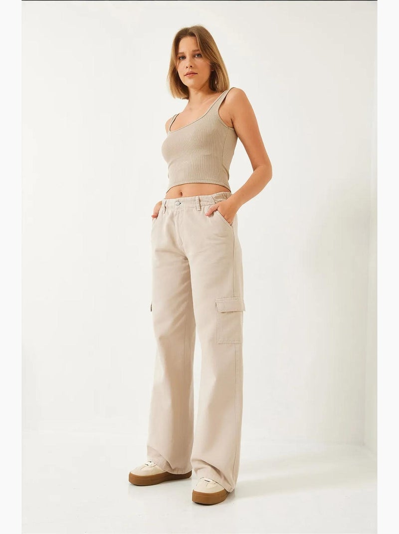 Pantalon cargo ample à lien de serrage lucci Sable - Kiabi