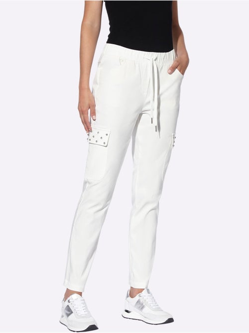 Pantalon cargo avec ceinture élastique et lien à nouer poches cargo - Taille standard - Helline - Kiabi