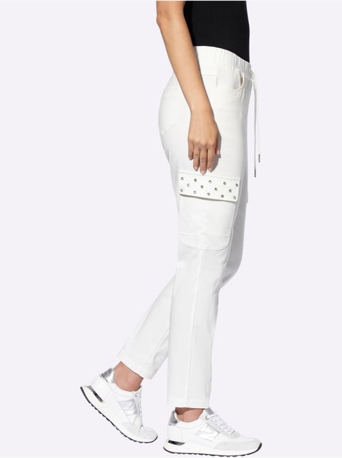 Pantalon cargo avec ceinture élastique et lien à nouer poches cargo - Taille standard - Helline - Kiabi