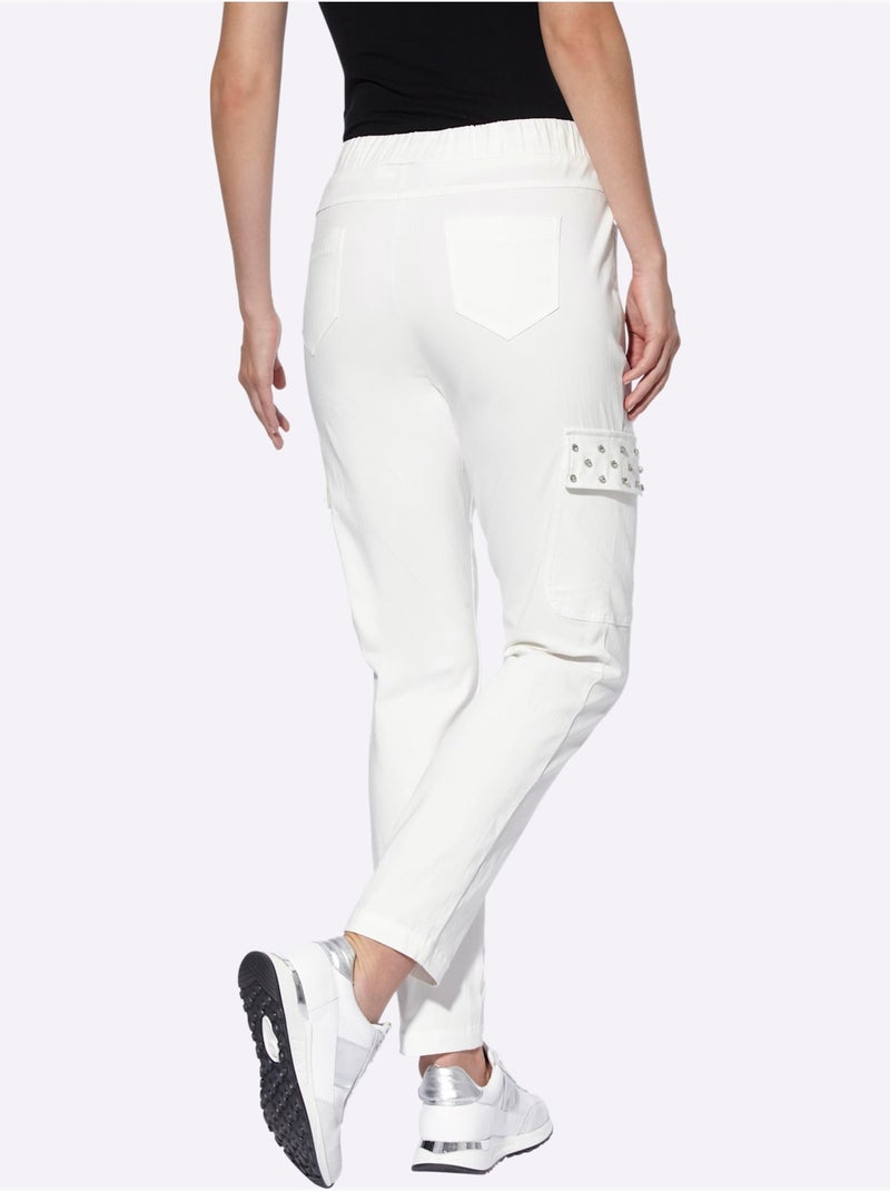Pantalon cargo avec ceinture élastique et lien à nouer poches cargo - Taille standard - Helline Ecru - Kiabi