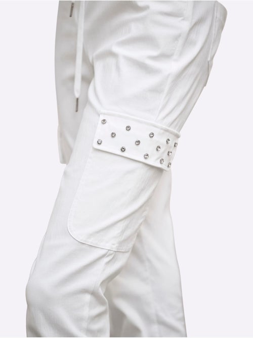 Pantalon cargo avec ceinture élastique et lien à nouer poches cargo - Taille standard - Helline - Kiabi