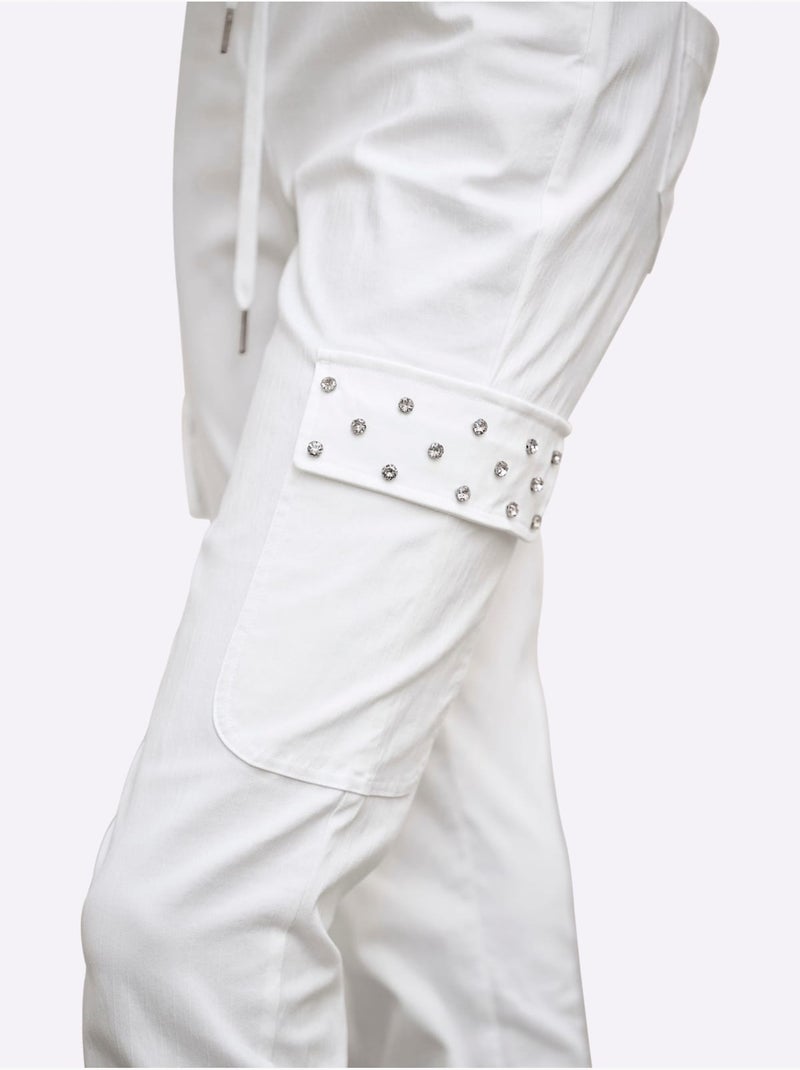 Pantalon cargo avec ceinture élastique et lien à nouer poches cargo - Taille standard - Helline Ecru - Kiabi