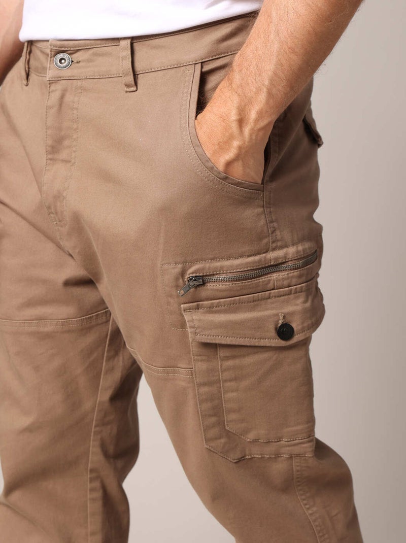 Pantalon cargo avec poches et fermeture zippée 'Deeluxe' Taupe - Kiabi