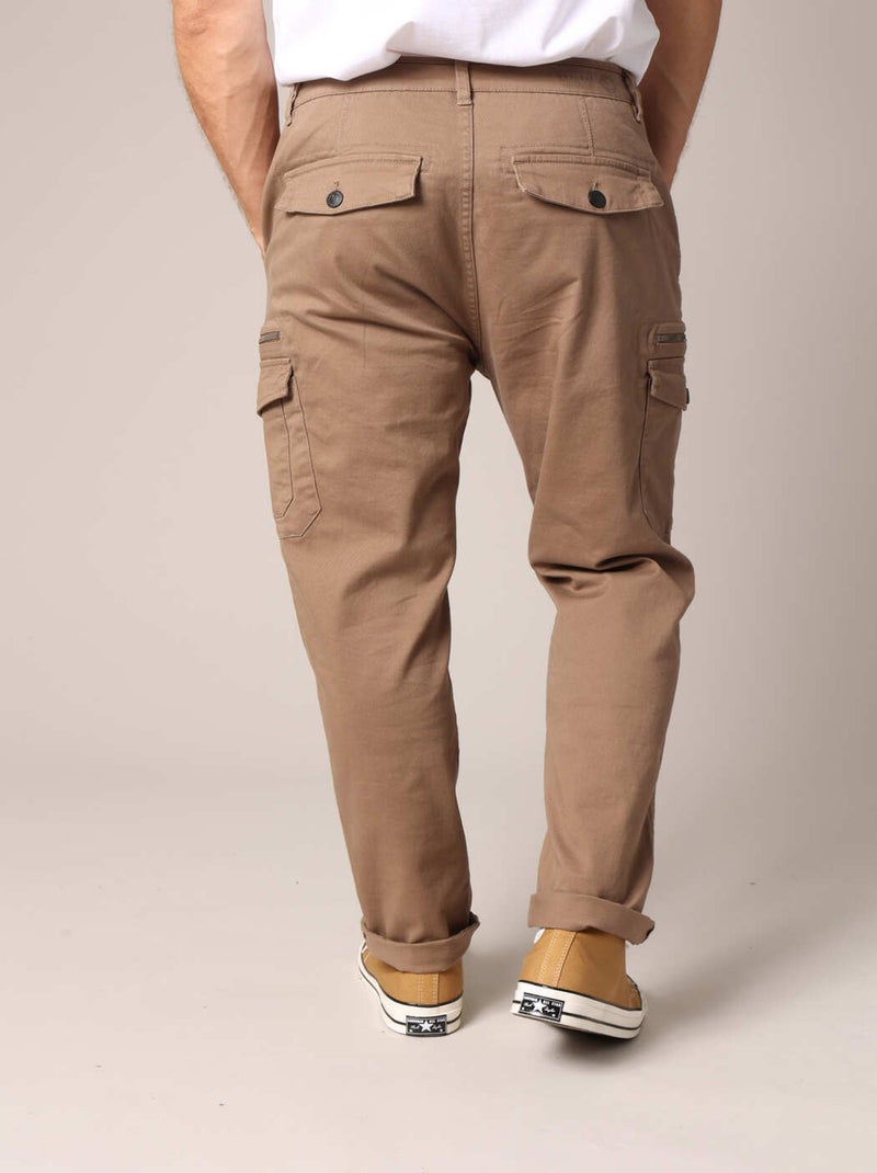Pantalon cargo avec poches et fermeture zippée 'Deeluxe' Taupe - Kiabi