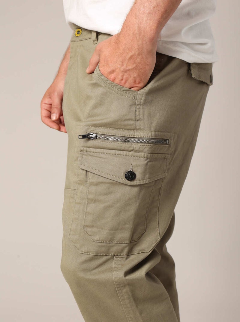 Pantalon cargo avec poches et fermeture zippée 'Deeluxe' Vert kaki clair - Kiabi