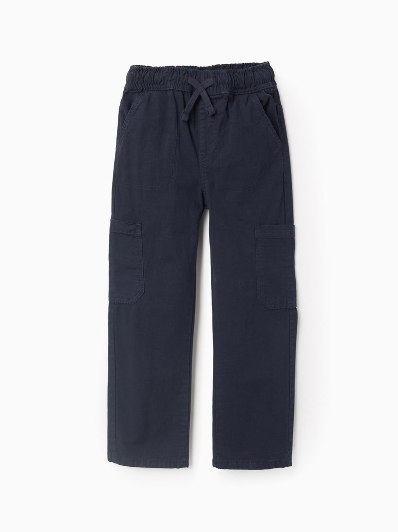 Pantalon Cargo avec Taille Élastiquée et Cordon de Serrage Bleu foncé - Kiabi