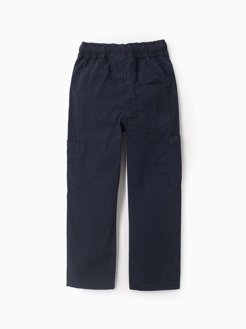 Pantalon Cargo avec Taille Élastiquée et Cordon de Serrage Bleu foncé - Kiabi