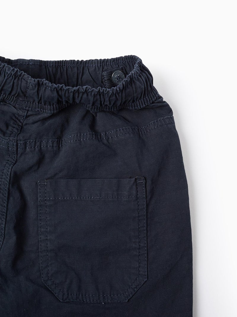 Pantalon Cargo avec Taille Élastiquée et Cordon de Serrage - Bleu foncé ...