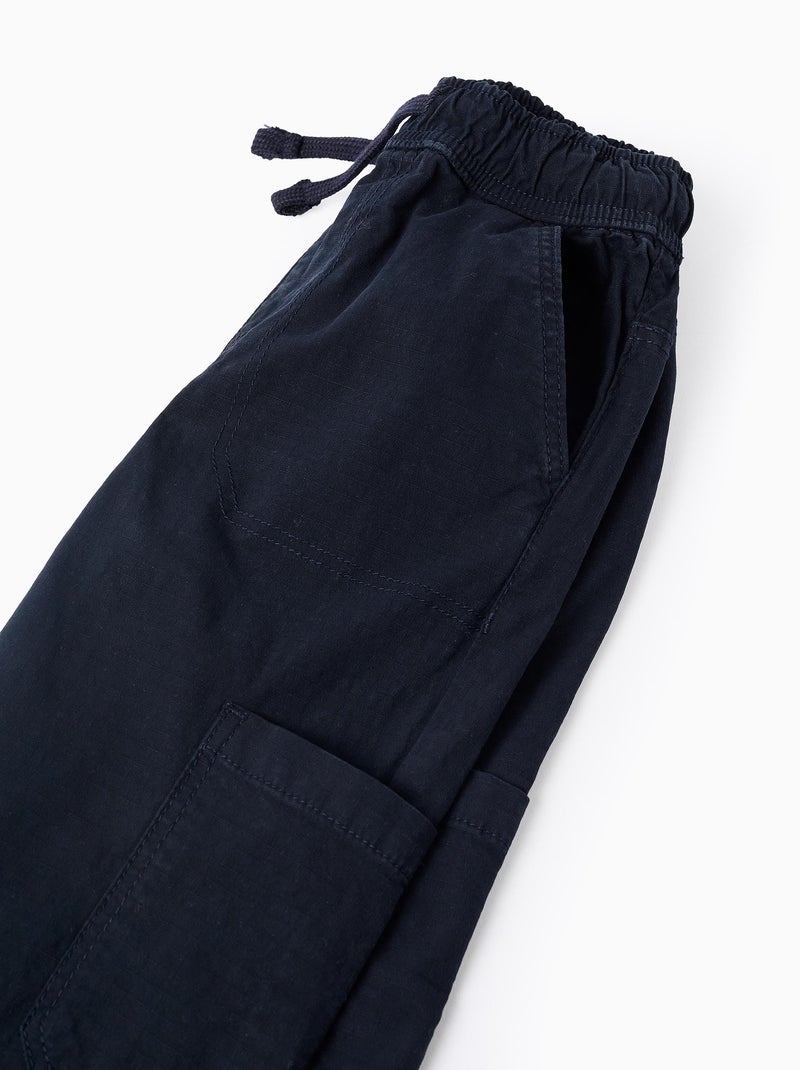Pantalon Cargo avec Taille Élastiquée et Cordon de Serrage Bleu foncé - Kiabi