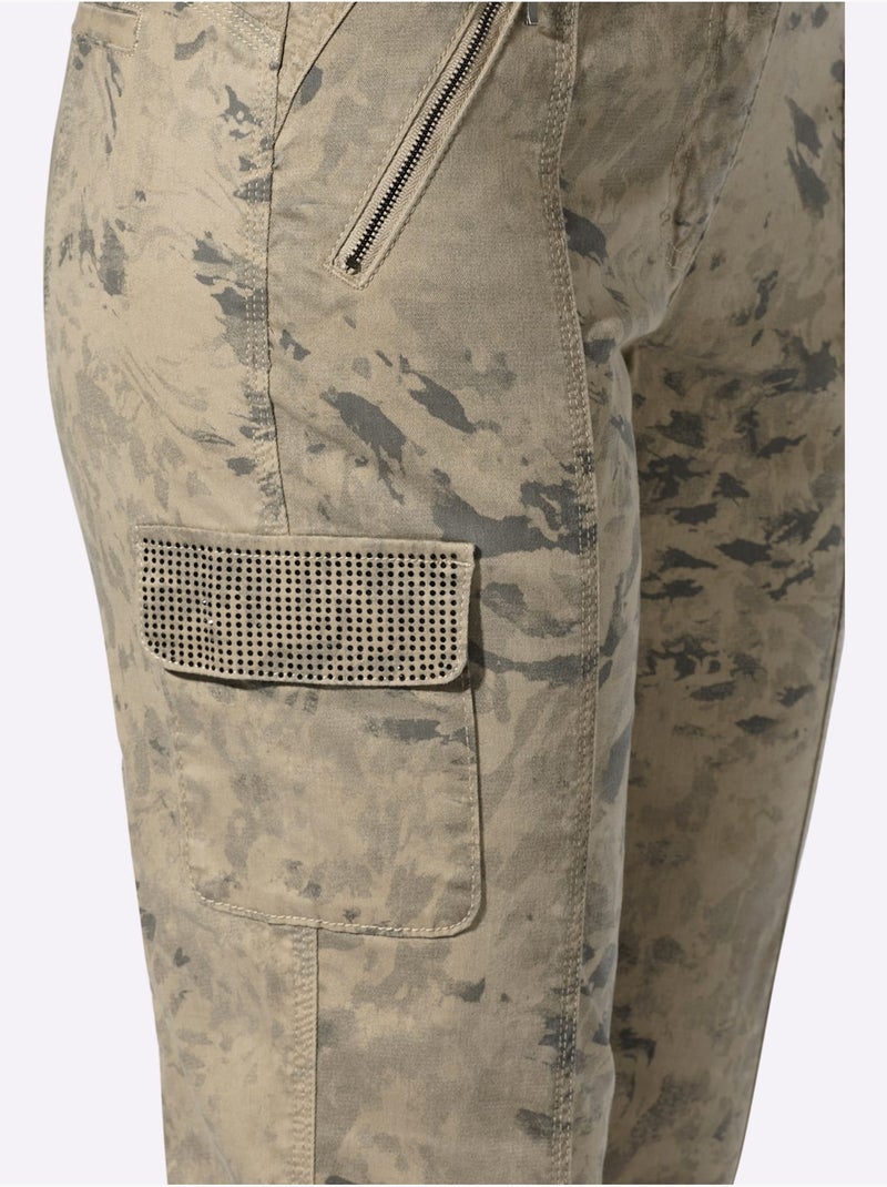 Pantalon Cargo Coton Extensible Confortable - Taille Standard - Helline Gris Ecru - Kiabi