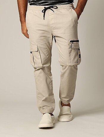 Pantalon cargo en coton avec taille élastiquée et cordon 'Deeluxe'