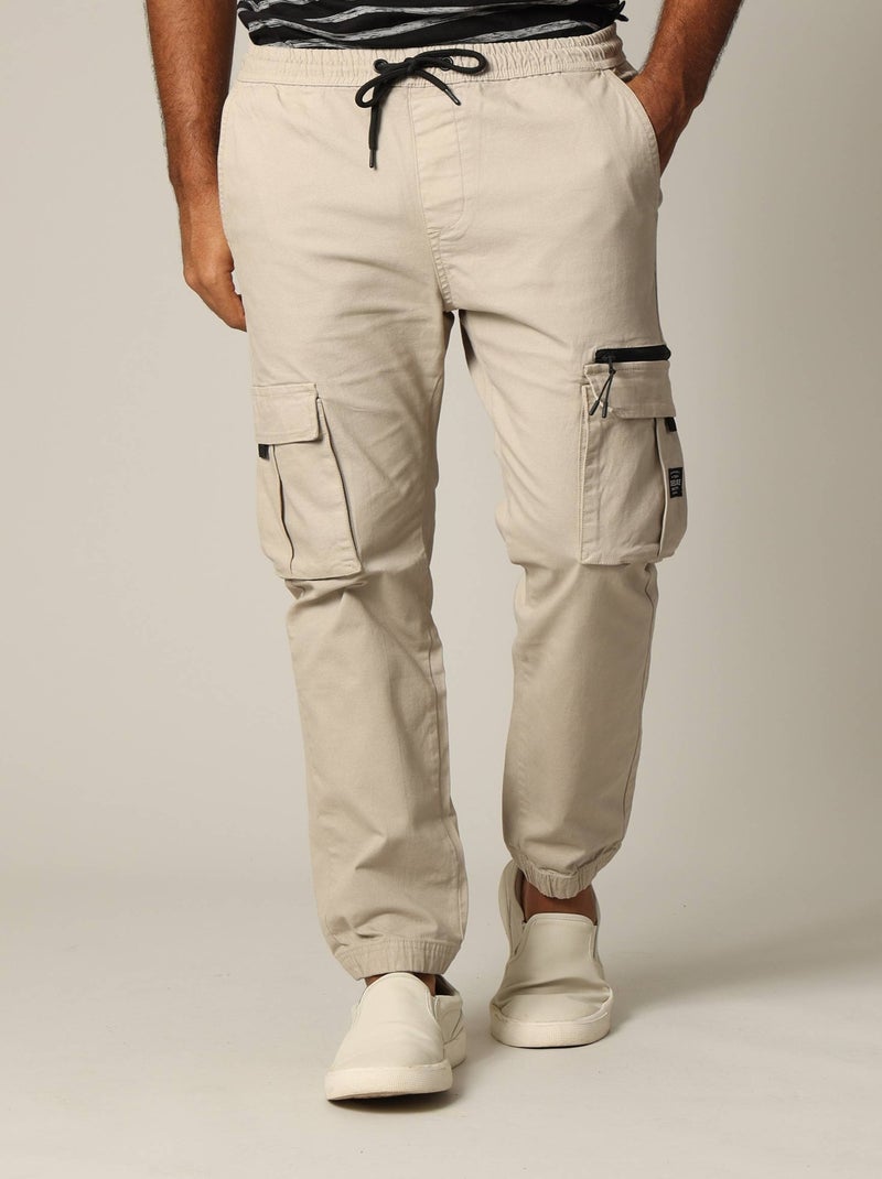 Pantalon cargo en coton avec taille élastiquée et cordon 'Deeluxe' Beige gris - Kiabi