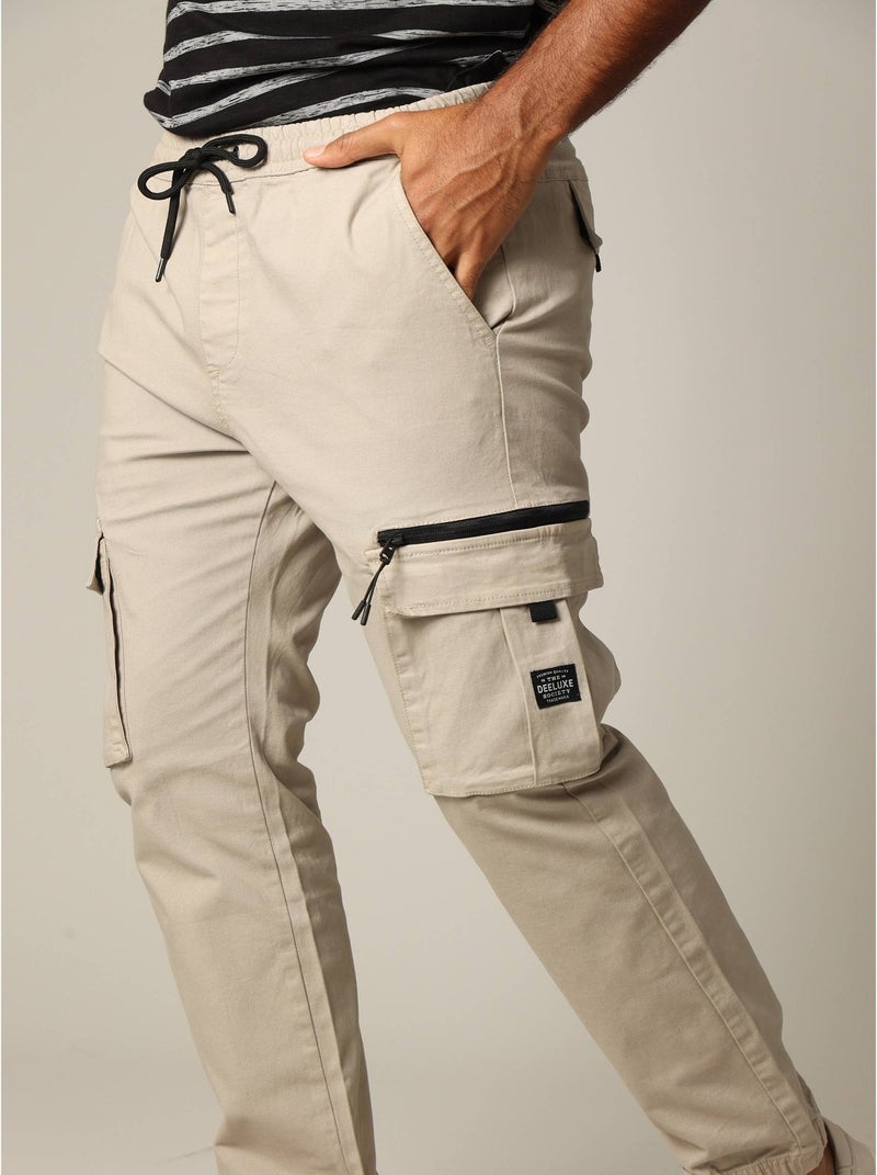 Pantalon cargo en coton avec taille élastiquée et cordon 'Deeluxe' Beige gris - Kiabi