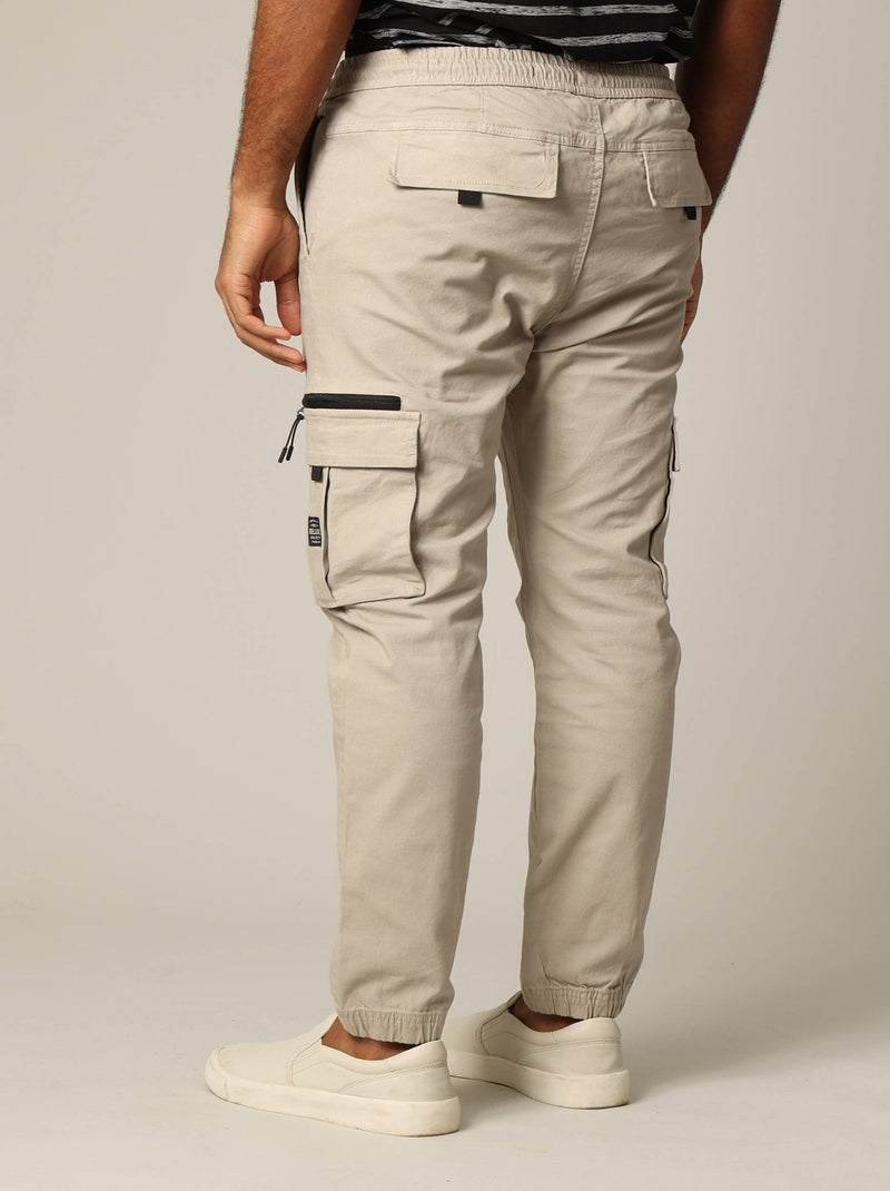 Pantalon cargo en coton avec taille élastiquée et cordon 'Deeluxe' Beige gris - Kiabi