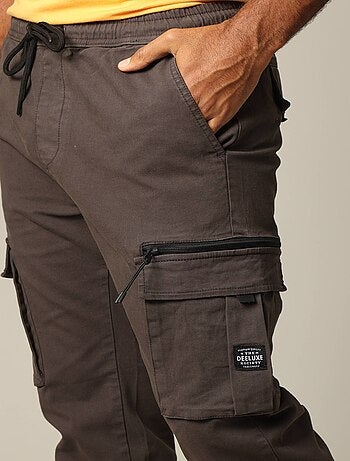 Pantalon cargo en coton avec taille élastiquée et cordon 'Deeluxe'