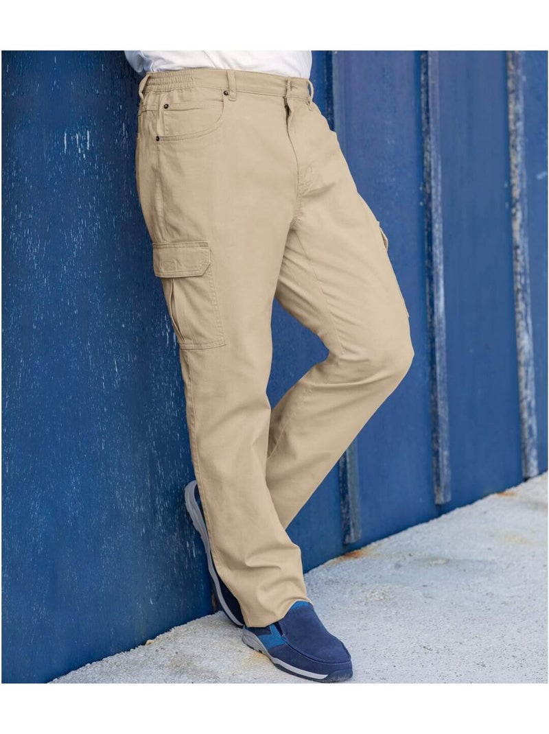 Pantalon Cargo en Coton Stretch Confort   - ATLAS FOR MEN Beige - Kiabi