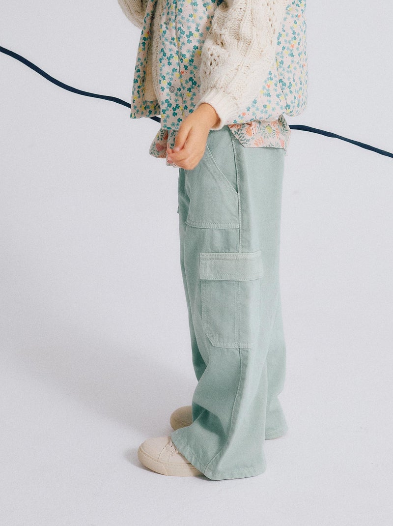 Pantalon Cargo en Sergé Vert clair - Kiabi