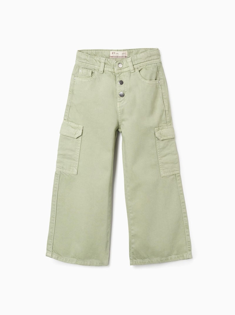 Pantalon Cargo en Sergé Vert clair - Kiabi