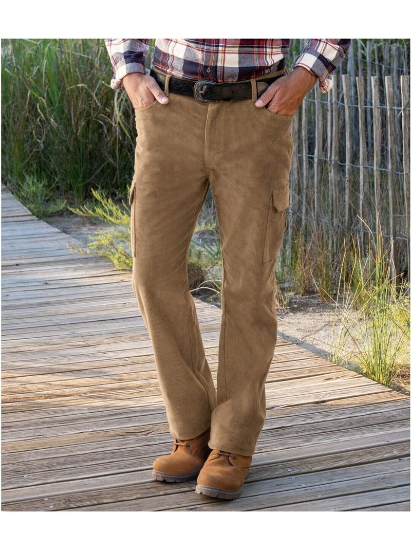 Pantalon Cargo en Velours Côtelé Confort   - ATLAS FOR MEN Beige - Kiabi