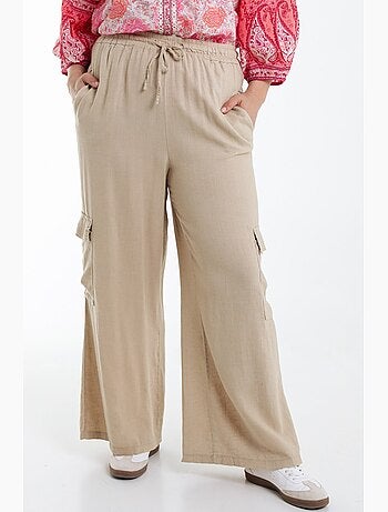 Pantalon cargo large en lin et viscose uni
