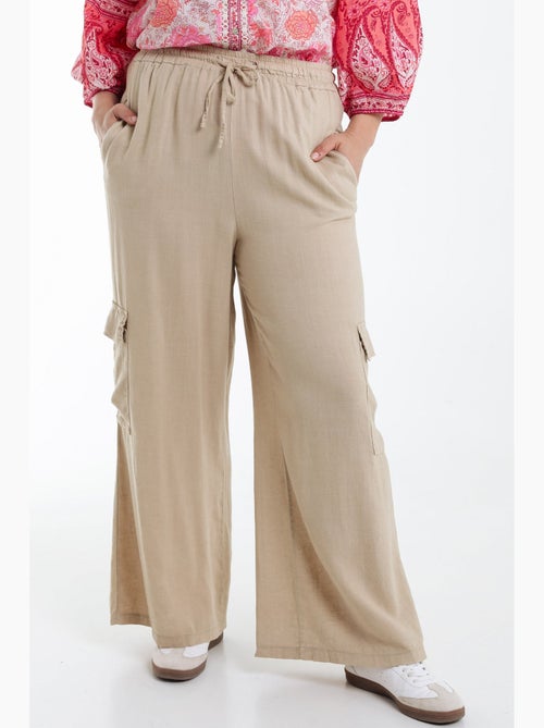 Pantalon cargo large en lin et viscose uni PAPRIKA - Kiabi