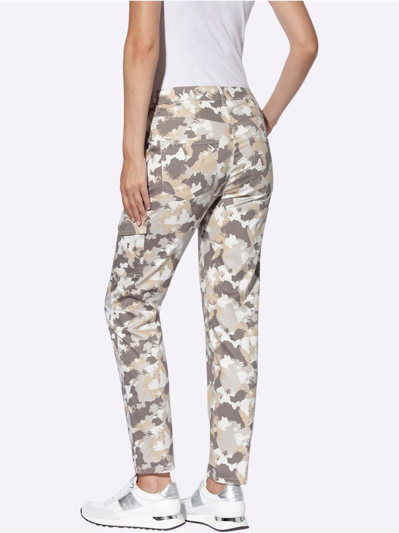 Pantalon Cargo Motif Camouflage Tendance - Taille Standard - Helline Gris Ecru - Kiabi