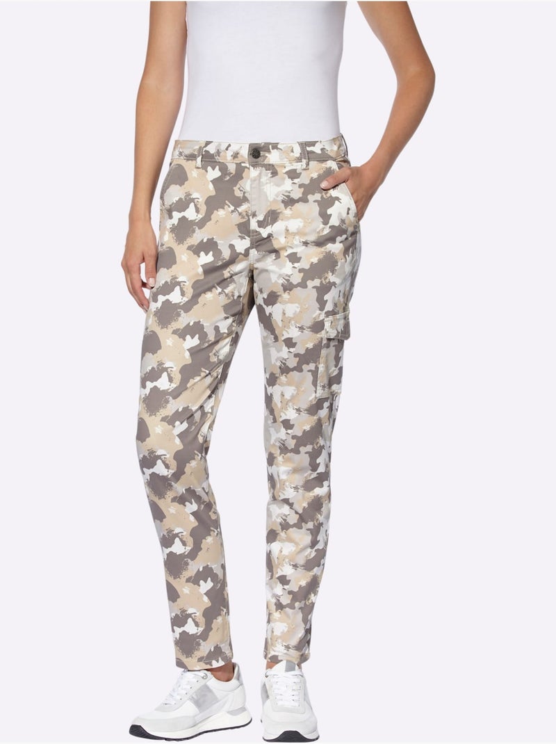 Pantalon Cargo Motif Camouflage Tendance - Taille Standard - Helline Gris Ecru - Kiabi