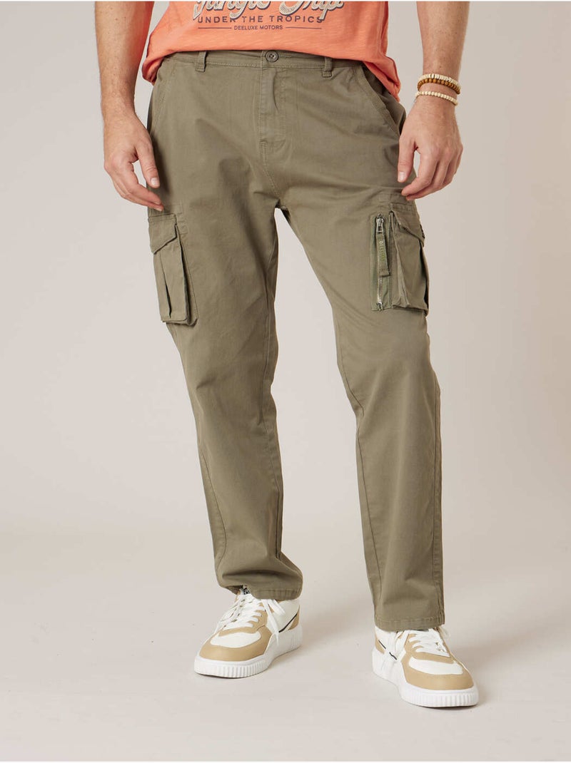 Pantalon cargo régular homme en coton 'Deeluxe' Vert kaki clair - Kiabi