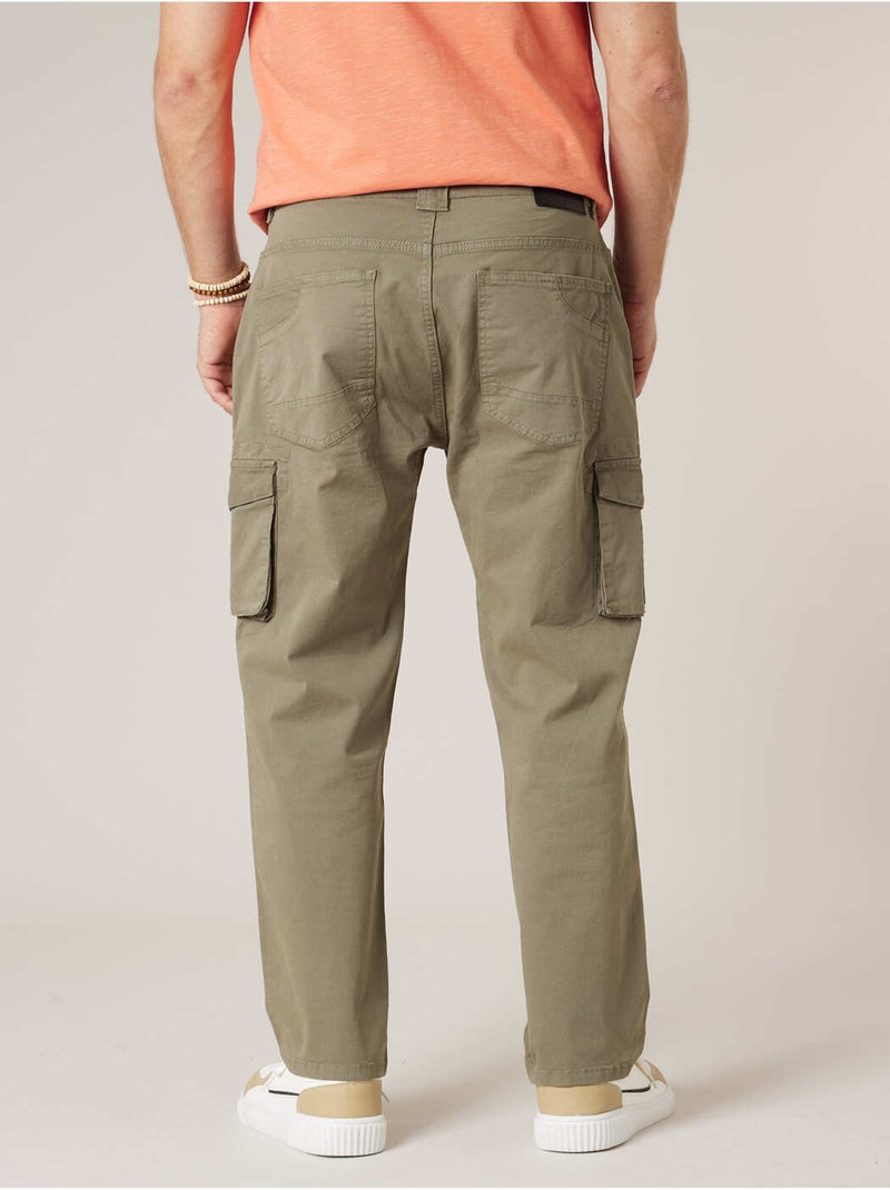 Pantalon cargo régular homme en coton 'Deeluxe' Vert kaki clair - Kiabi