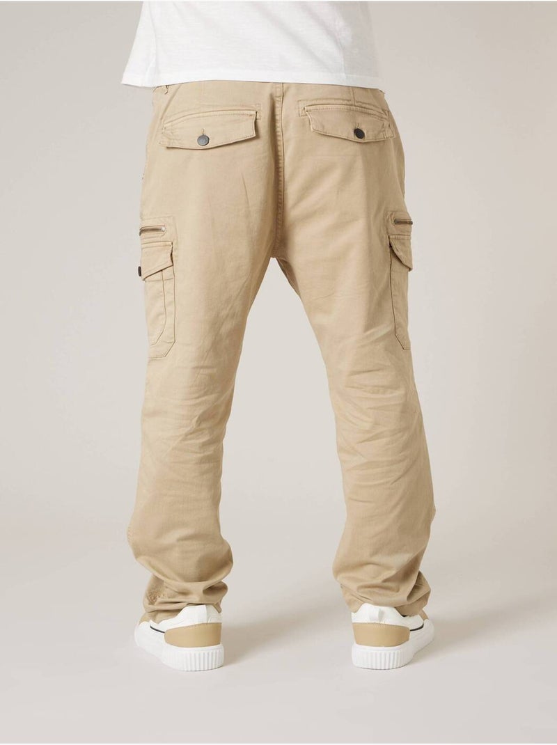 Pantalon cargo régular homme en coton stretch 'Deeluxe' Beige sable - Kiabi