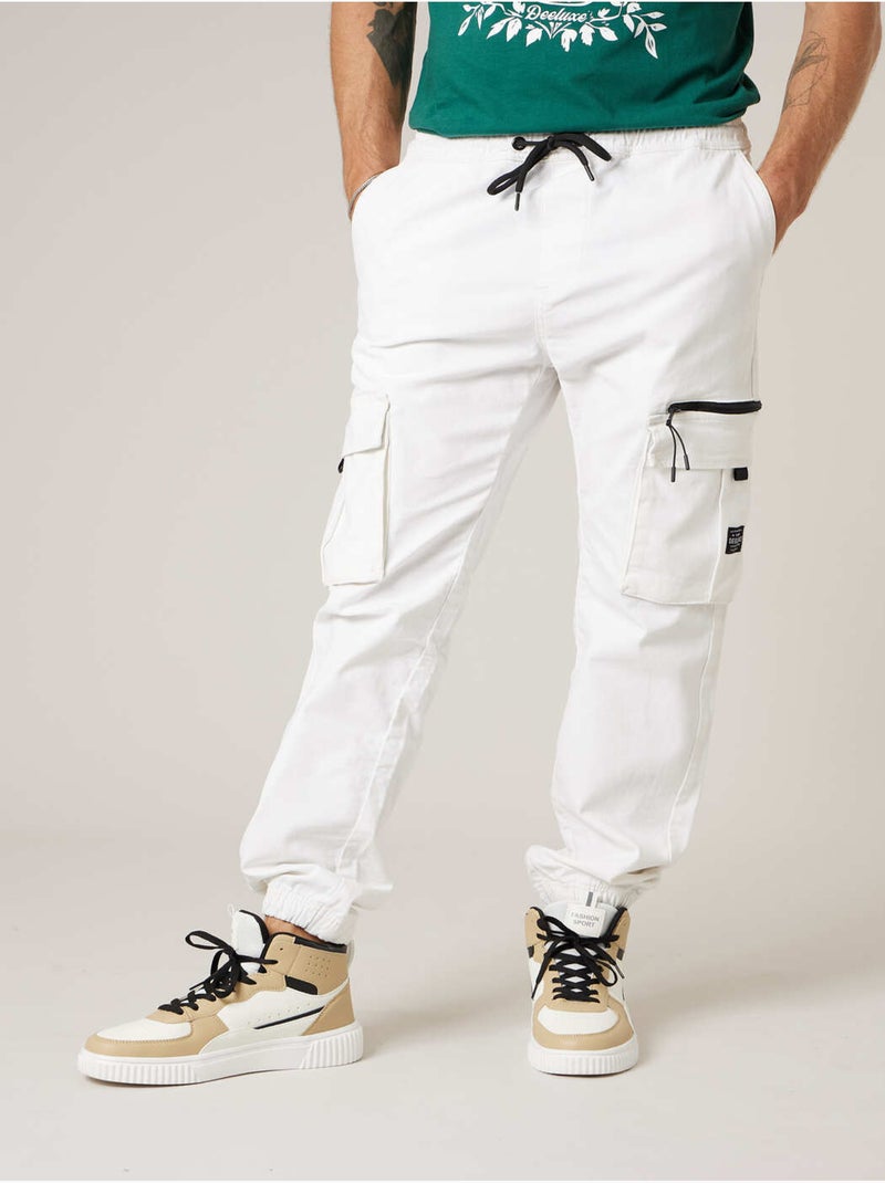 Pantalon cargo régular homme en coton stretch 'Deeluxe' Ecru - Kiabi