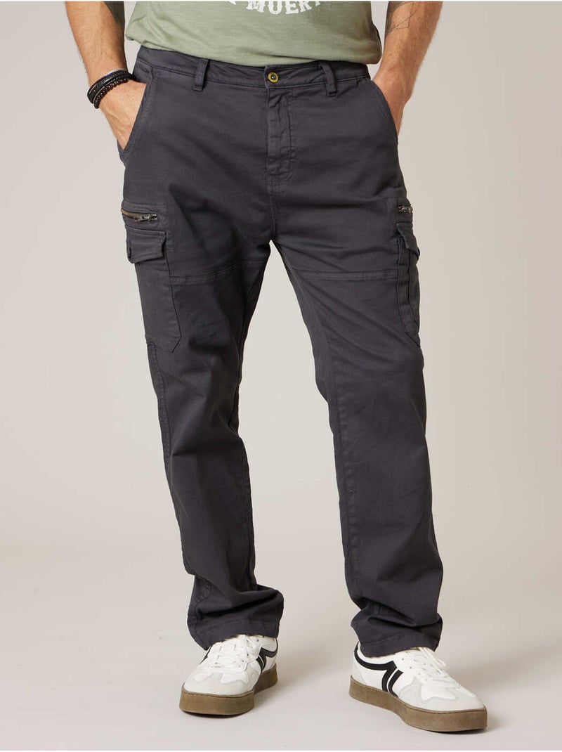 Pantalon cargo régular homme en coton stretch 'Deeluxe' gris anthracite - Kiabi