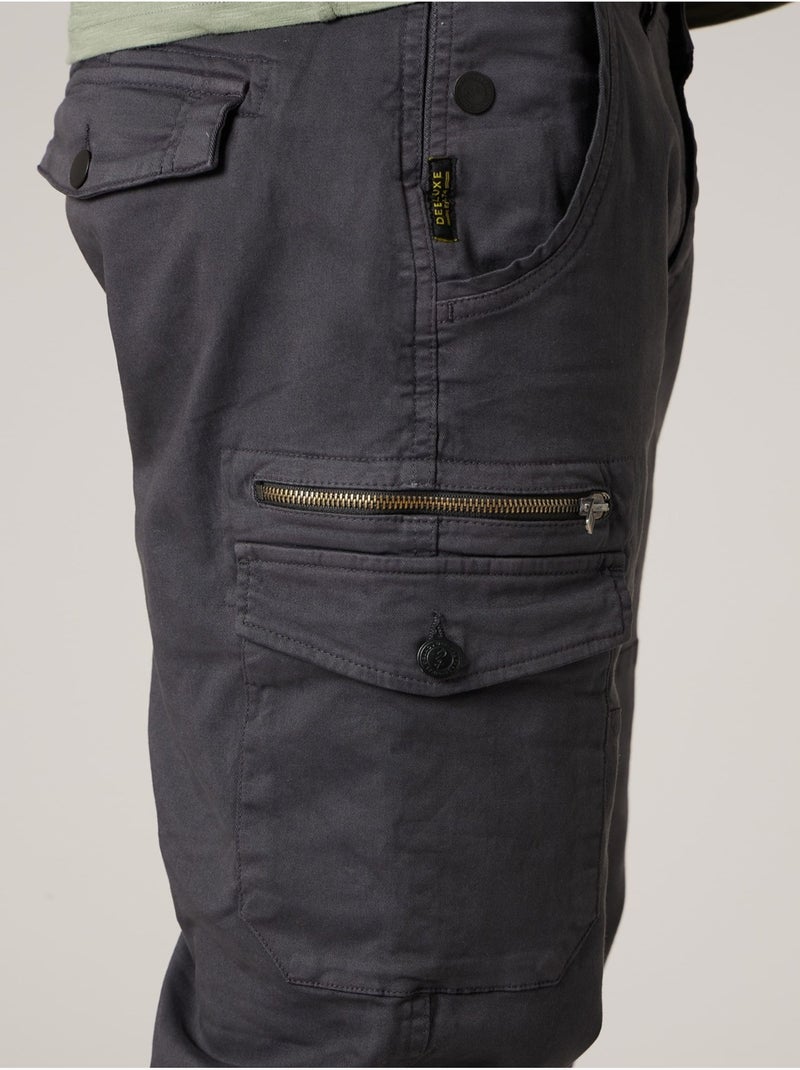 Pantalon cargo régular homme en coton stretch 'Deeluxe' gris anthracite - Kiabi