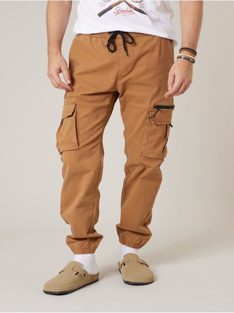 Pantalon cargo régular homme en coton stretch 'Deeluxe' Marron cappuccino - Kiabi