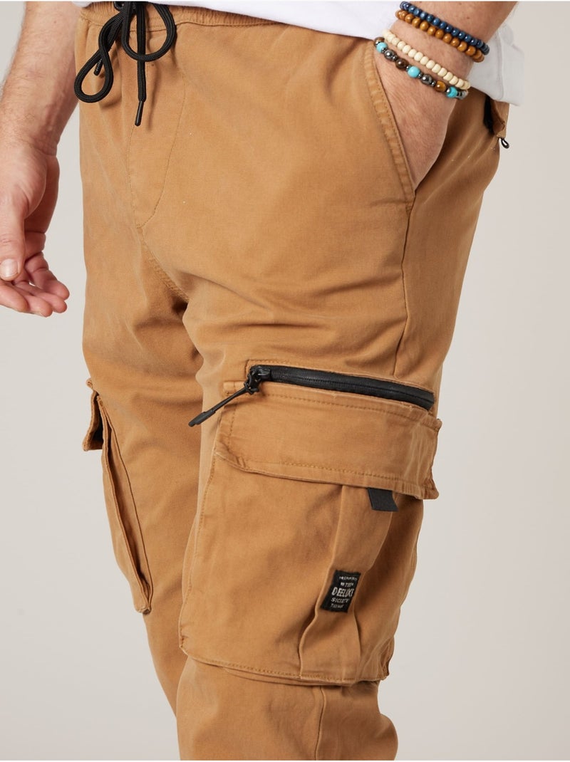 Pantalon cargo régular homme en coton stretch 'Deeluxe' Marron cappuccino - Kiabi