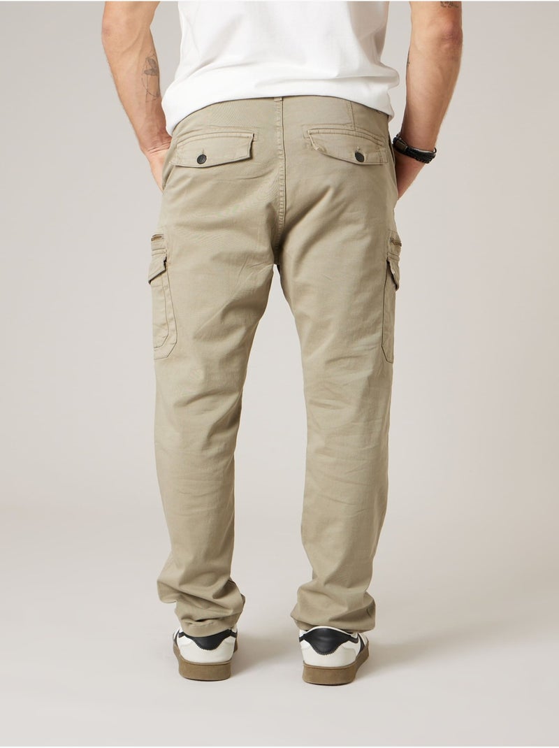 Pantalon cargo régular homme en coton stretch 'Deeluxe' Vert kaki clair - Kiabi