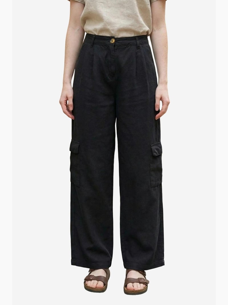 Pantalon cargo taille haute large my fashion Noir - Kiabi