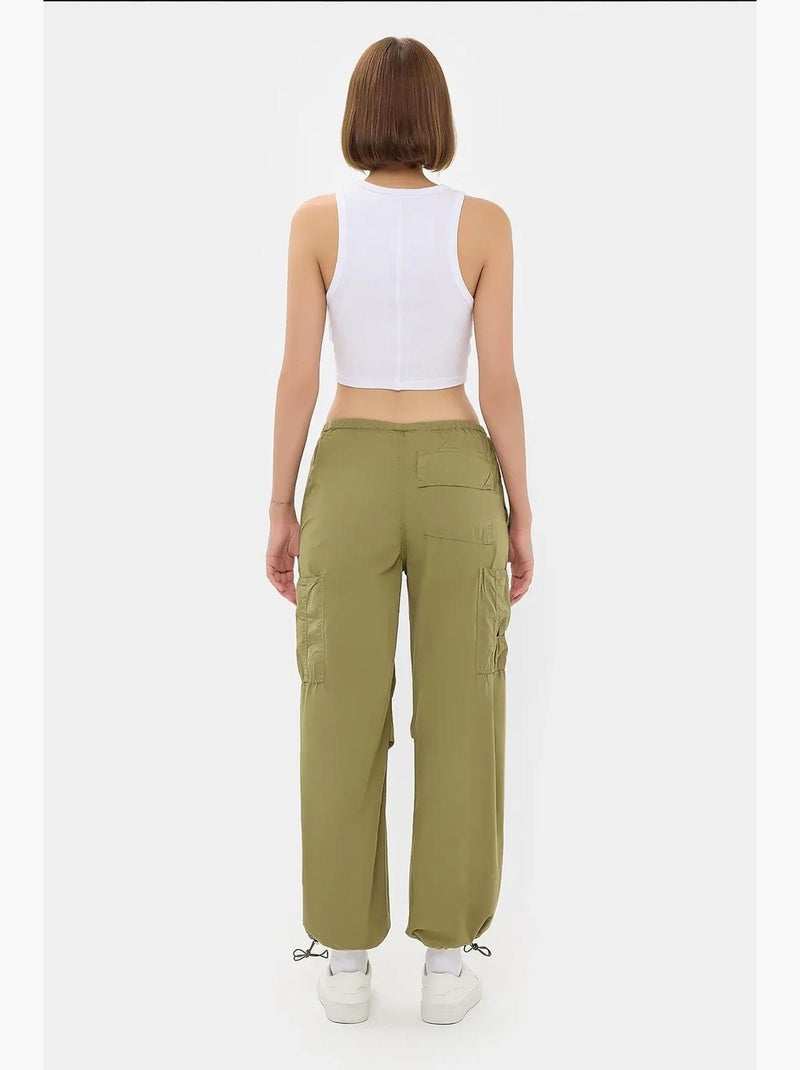 Pantalon cargo taille mi-haute avec cordon de serrage hiccup Vert - Kiabi