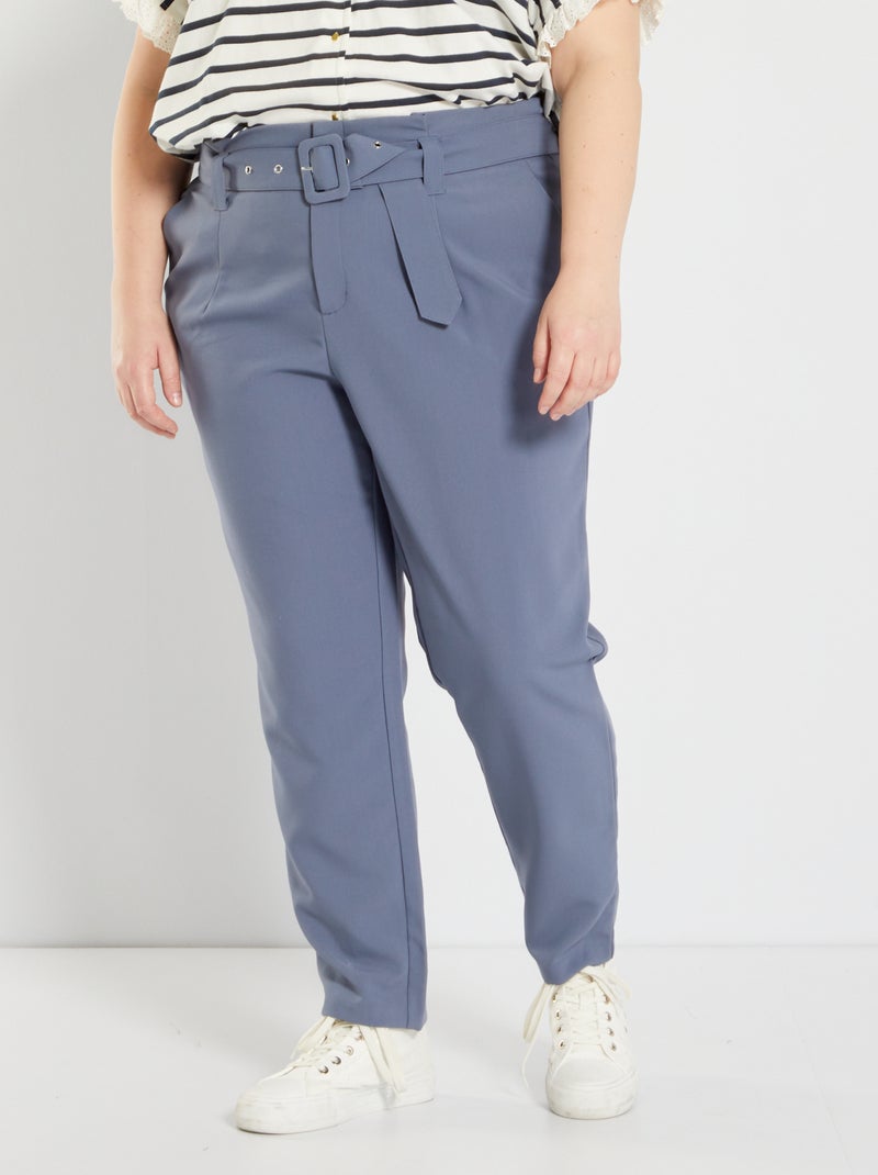 Pantalon carotte avec large ceinture Gris bleu - Kiabi