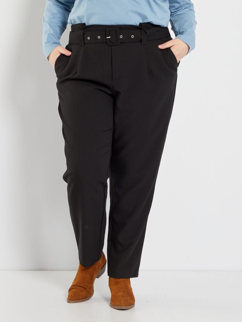 Pantalon carotte avec large ceinture noir - Kiabi