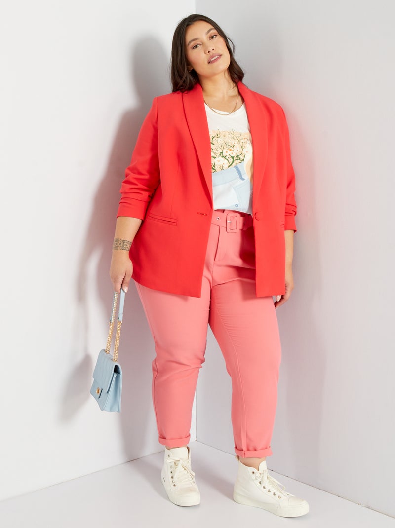 Pantalon carotte avec large ceinture rose - Kiabi