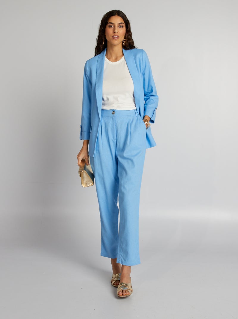 Pantalon carotte en lin Bleu - Kiabi