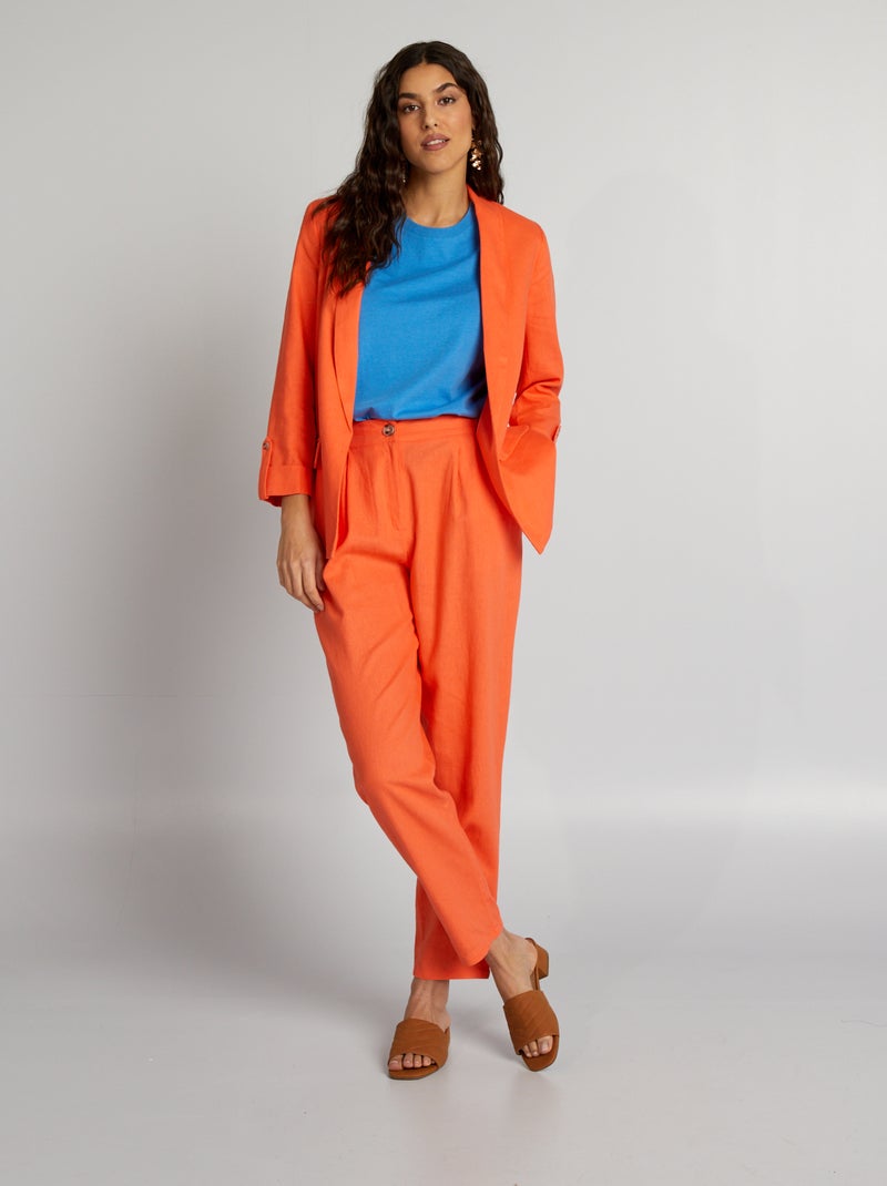 Pantalon carotte en lin Orange - Kiabi